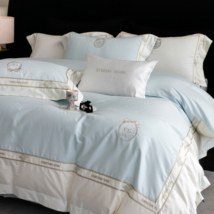 91家纺网 家纺一手货源 找家纺 馨蕊家居 2025春夏新品高定典藏提花系列刺绣四件套--露丝 露丝-北卡蓝