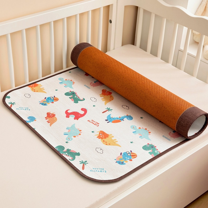 91家纺网 家纺一手货源 找家纺 梵赫 2025新款冰丝古藤双面卡通儿童凉席凉席-热带恐龙