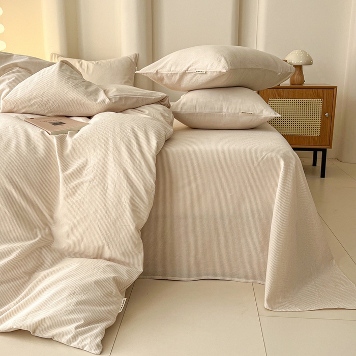 91家纺网 家纺一手货源 找家纺 恋之语 2025新款全棉纯棉色织被套单品单被套被套单件 条纹咖