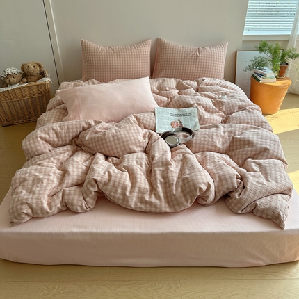 91家纺网 家纺一手货源 找家纺 蜜宿 2025新款全棉纯棉色织提花四件套-春寻 春寻-粉