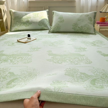 91家纺网 家纺一手货源 找家纺 （总）花漾家居 2025新款A类色织提花PE凉感丝凉席三件套床单床笠款 床单款-江南绿