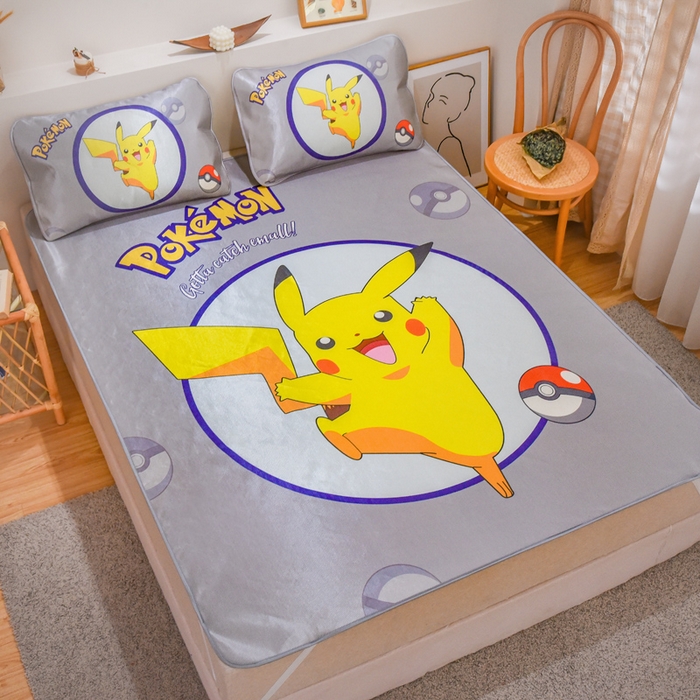 91家纺网 家纺一手货源 找家纺 ds生活馆 2025新款大版卡通牛奶丝凉席宝可梦