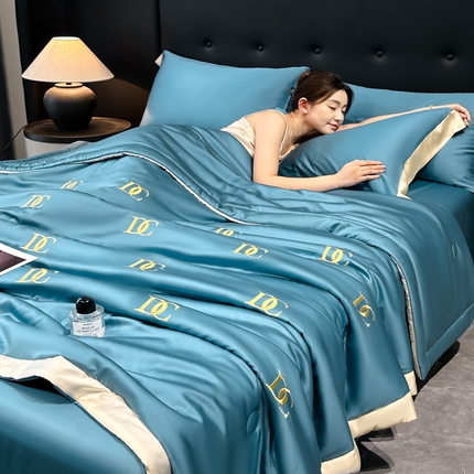 满羽家纺 2025新款凉感冰丝夏被夏凉被空调被四件套 DC-宾利蓝