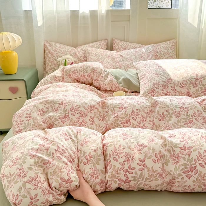 91家纺网 家纺一手货源 找家纺 丝芙妮家居2025新款水洗针织棉双层纱印花四件套 初夏薄荷