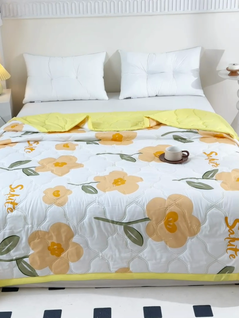 91家纺网 家纺一手货源 找家纺 席万佳 2025新款直播热款印花夏凉被空调被被子被芯水洗棉夏被 梵花