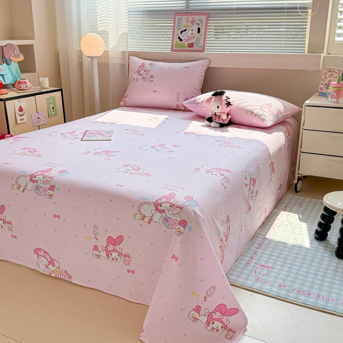 91家纺网 家纺一手货源 找家纺 呗旺鹿 2025新款正版三丽鸥全棉13372单品床单 童趣美乐蒂