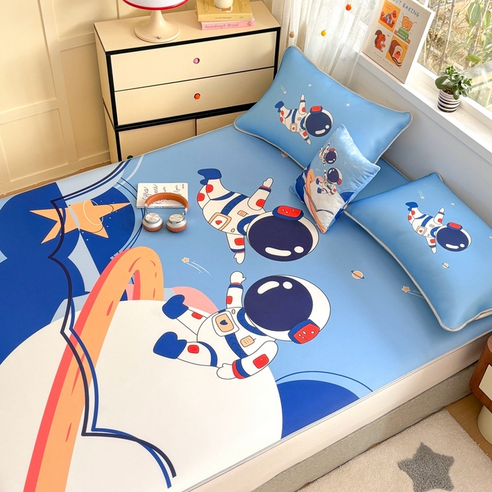 91家纺网 家纺一手货源 找家纺 ds生活馆 2026新款大版卡通牛奶丝凉席遨游太空