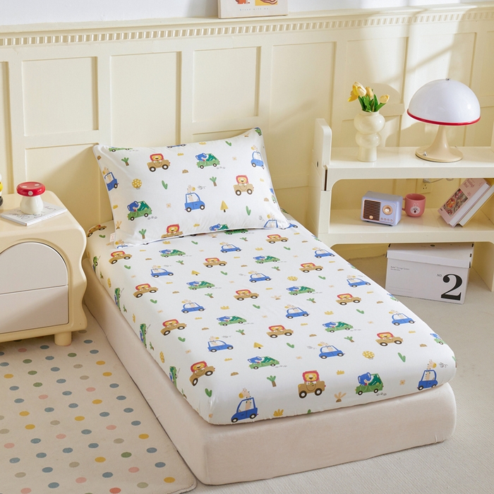 91家纺网 家纺一手货源 找家纺 ds生活馆 2025新款儿童纯棉精梳棉系列单床笠 森林巴士