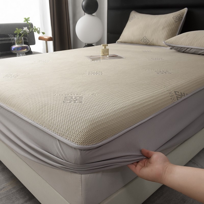 91家纺网 家纺一手货源 找家纺 绒多多 2025新款A类凉感冰豆豆席子凉席床笠款 香槟色