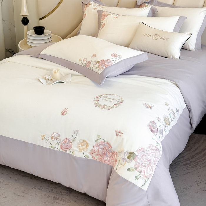 91家纺网 家纺一手货源 找家纺 恋之语 2025新款水洗棉刺绣四件套-伊莉莎 伊莉莎-灰紫