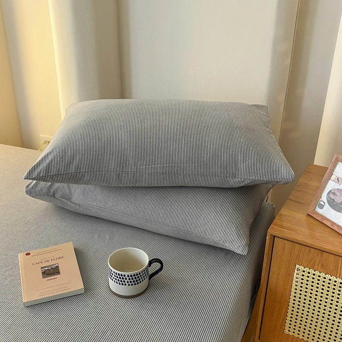 91家纺网 家纺一手货源 找家纺 恋之语家纺 2025新款全棉纯棉色织枕套单品单枕套枕套单件 条纹灰