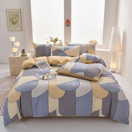 91家纺网 家纺一手货源 找家纺 宇彬家纺 2026直播新款13070全棉纯棉印花床单床笠款四件套和单被套喷气清新简约（缩水足可定做）律动时刻