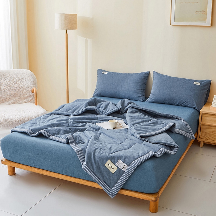 91家纺网 家纺一手货源 找家纺 恋人优选 2025新款纯棉色织水洗夏被 牛仔蓝