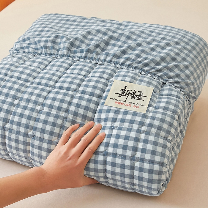91家纺网 家纺一手货源 找家纺 喜居家纺2025新款A类水洗棉夹棉棉花床笠垫 棉-简蓝格