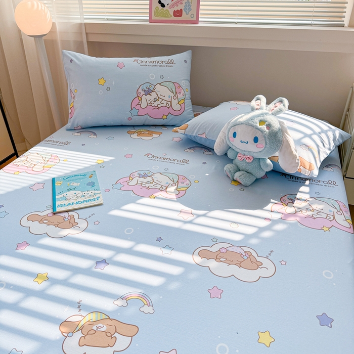 91家纺网 家纺一手货源 找家纺 呗旺鹿 2025新款正版三丽鸥全棉13372单品床笠 彩虹玉桂狗