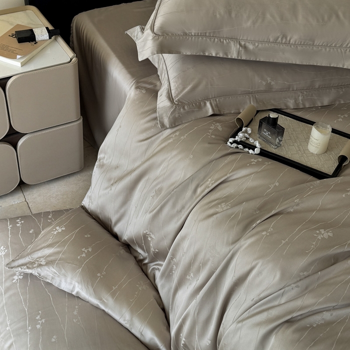 91家纺网 家纺一手货源 找家纺 莱豫家纺 2025新款天丝棉提花四件套 米洛灰金