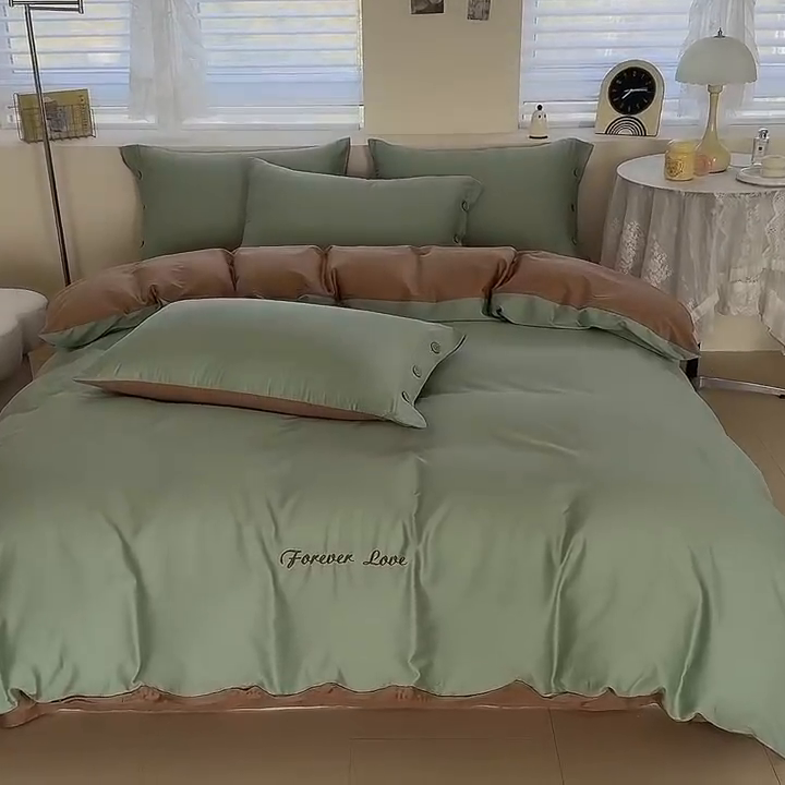 91家纺网 家纺一手货源 找家纺 艾迪尚家纺 2025新款A类纯色双拼长绒棉纯棉刺绣系列单品床单 床单单件（有单品 可定制） 绿沁杏语
