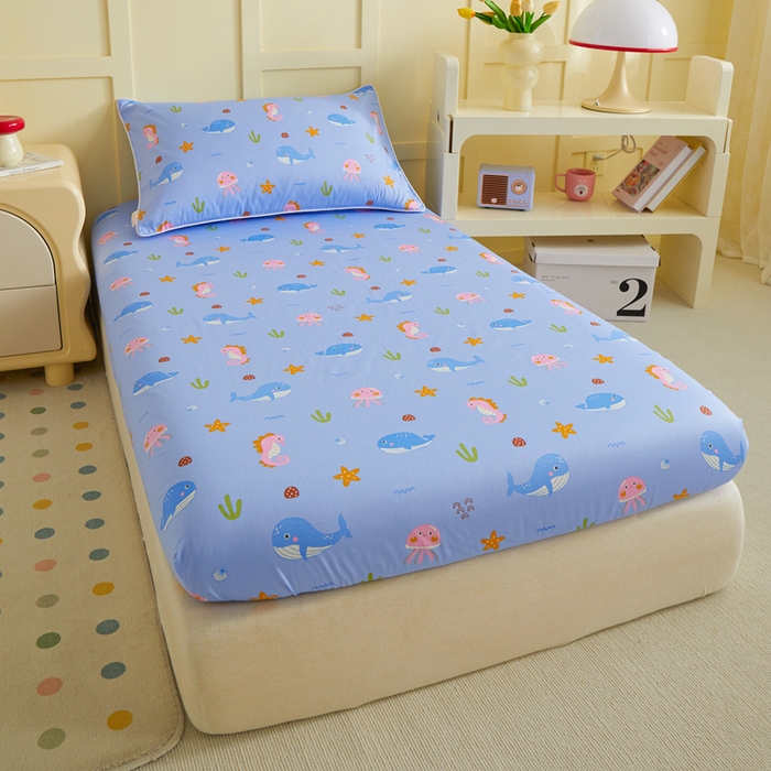 91家纺网 家纺一手货源 找家纺 ds生活馆 2025新款儿童纯棉精梳棉系列单床笠 海底世界