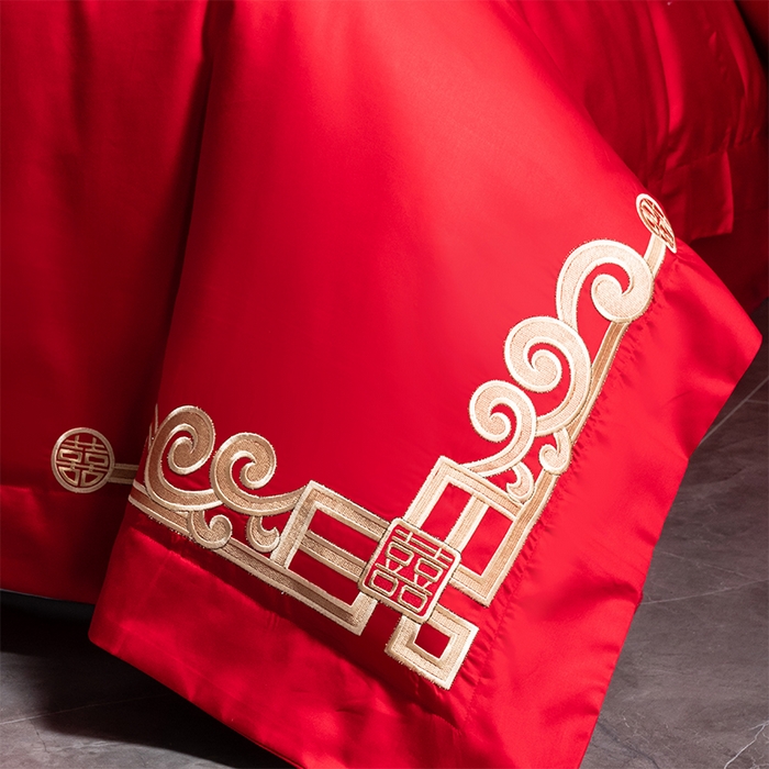 91家纺网 家纺一手货源 找家纺 博之洋婚庆 2025新款全棉长绒棉刺绣新中式婚庆系列多件套 幸福相伴