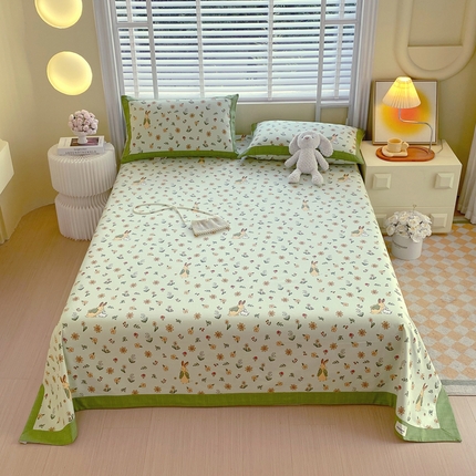 91家纺网 家纺一手货源 找家纺 （总）春皖家纺 2025新款A类全棉简约老粗纱布四件套风格一-工艺款单床单