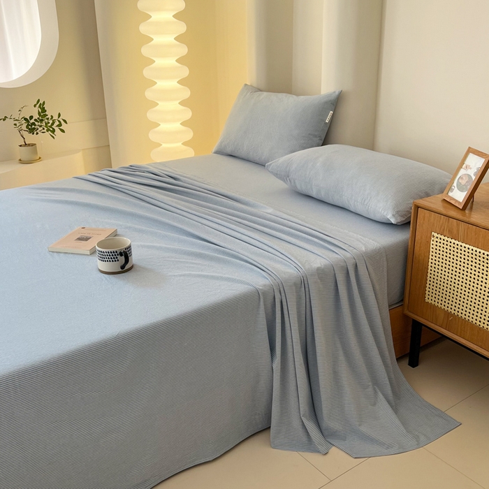 91家纺网 家纺一手货源 找家纺 恋之语家纺 2025新款全棉纯棉色织床单单品单床单床单单件 条纹蓝