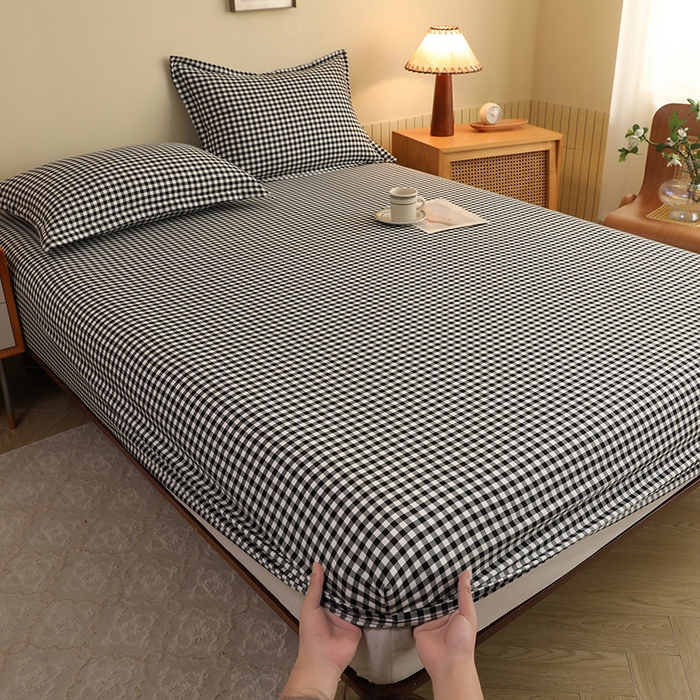 91家纺网 家纺一手货源 找家纺 绒多多 2025新款简约水洗棉色织床笠 黑白格