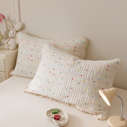 麻依 2025新款韩国纱布色织提花枕套柔软顺滑 奶油彩点