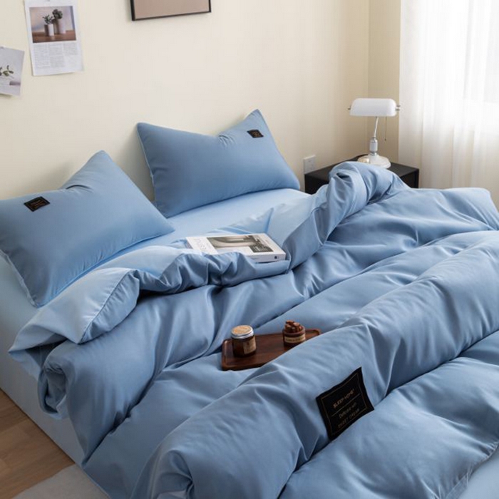 91家纺网 家纺一手货源 找家纺 恋之语 2025新款90克纯色双拼单被套 星耀蓝+浅兰