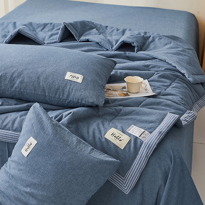 91家纺网 家纺一手货源 找家纺 恋人优选 2025新款纯棉色织水洗夏被 牛仔蓝