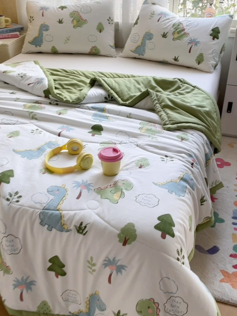 91家纺网 家纺一手货源 找家纺 美澳家纺 2025新款水洗棉印花夏被夏凉被空调被 小恐龙