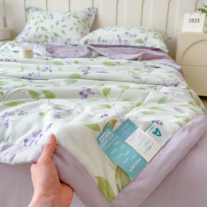 91家纺网 家纺一手货源 找家纺 宝士康家纺 2025新款10A抗菌针织夏被四件套 紫玲