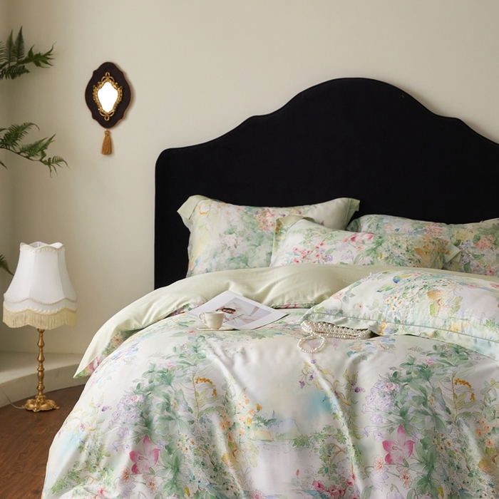 91家纺网 家纺一手货源 找家纺 金奇达家纺 2025新款竹玉清丝四件套-雅韵【标准号全网控价（折后券后）不低于元228元】 悠悠风铃-青青