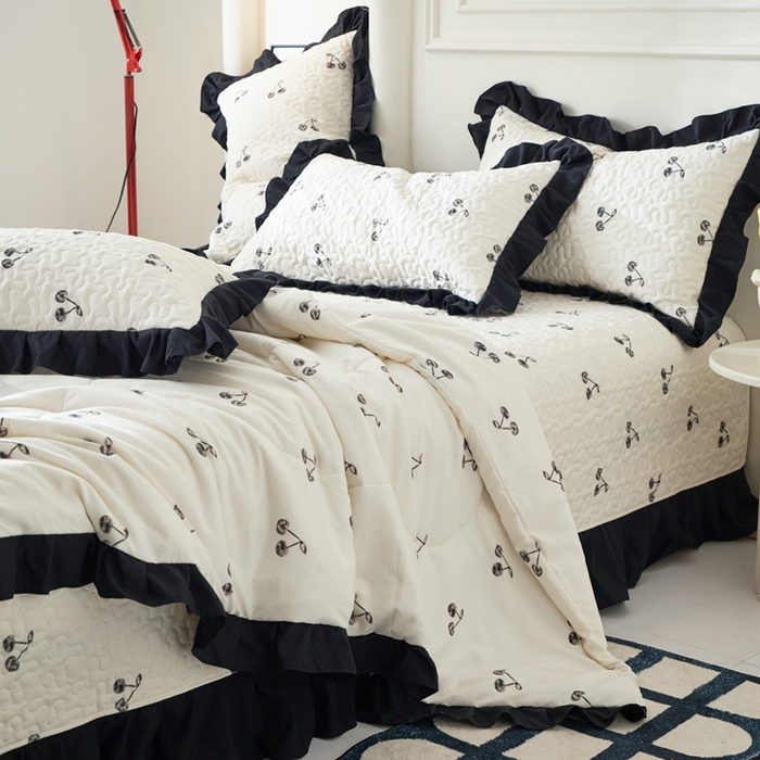 91家纺网 家纺一手货源 找家纺 蝶帕家纺 2025新款法式赫本风韩版花边床盖款夏被四件套 美味樱桃