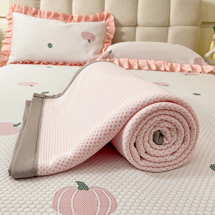 91家纺网 家纺一手货源 找家纺 2025新款A类冰豆豆提花凉席床盖 床盖款- 南瓜-玉色