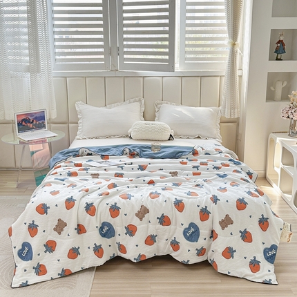 富艺隆 2025新款A类水洗棉双层纱夏被水洗棉麻空调被直播爆款大豆夏被 莓天开心