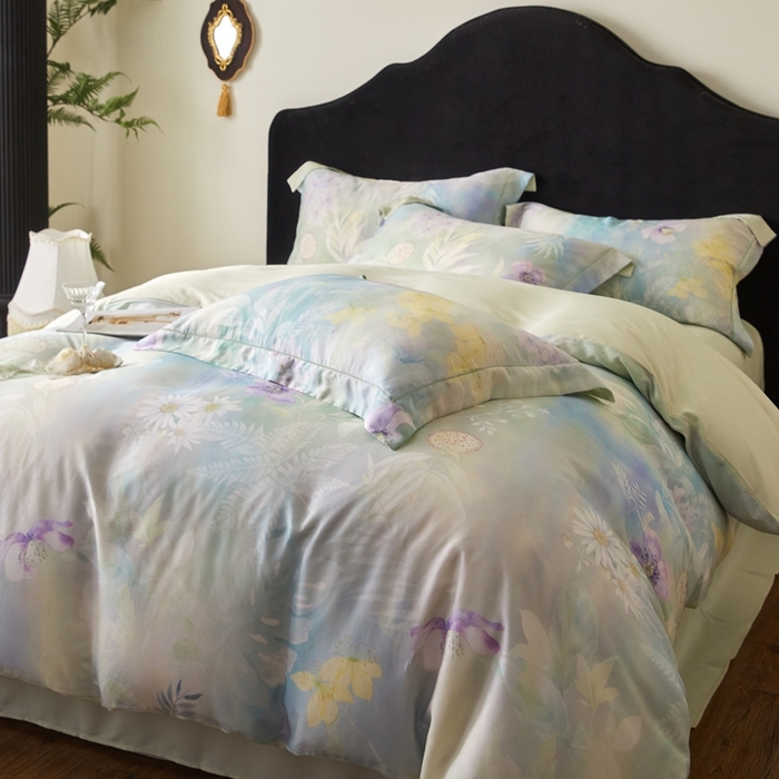 91家纺网 家纺一手货源 找家纺 金奇达家纺 2025新款竹玉清丝四件套-雅韵【标准号全网控价（折后券后）不低于元228元】 空谷-柳绿