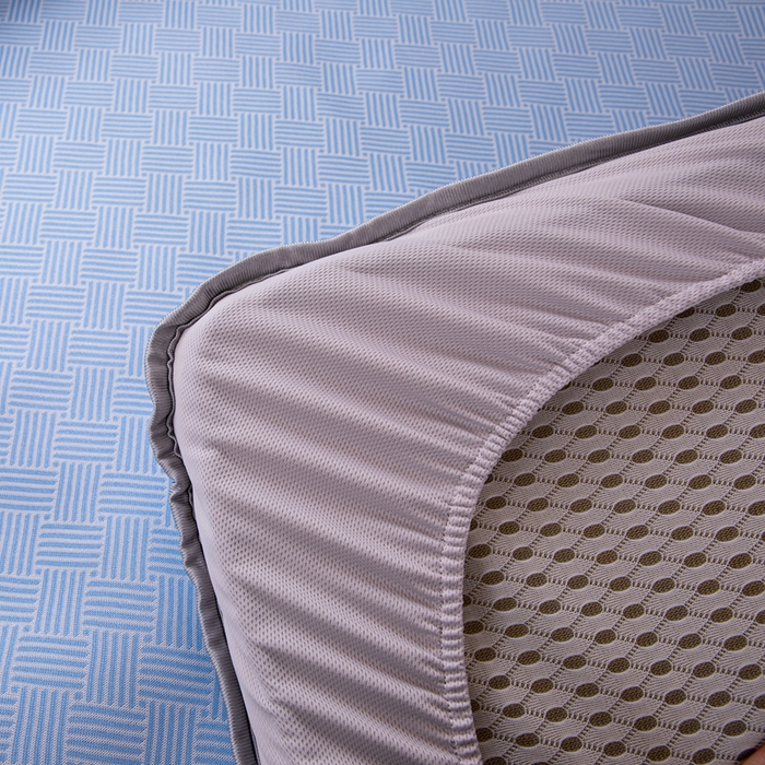 91家纺网 家纺一手货源 找家纺 凌云家纺  2025新款提花凉感冰丝席床笠款三明治凉席三件套 菱格-蓝