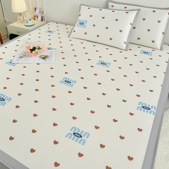 91家纺网 家纺一手货源 找家纺 简一 2025新款A类碳光印花数码冰丝凉席系列-床笠款 满心欢喜