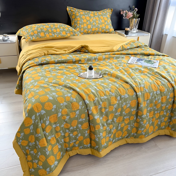 91家纺网 家纺一手货源 找家纺 宝士康家纺 2025新款10A抗菌双层纱印花夏被四件套 郁金香