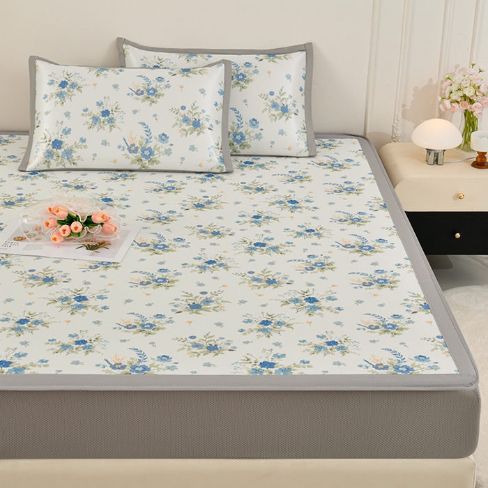 91家纺网 家纺一手货源 找家纺 简一 2025新款A类碳光印花数码冰丝凉席系列-床笠款 浪漫花影