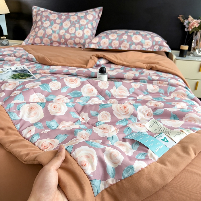 91家纺网 家纺一手货源 找家纺 宝士康家纺 2025新款10A抗菌双层纱印花夏被 夏日玫瑰