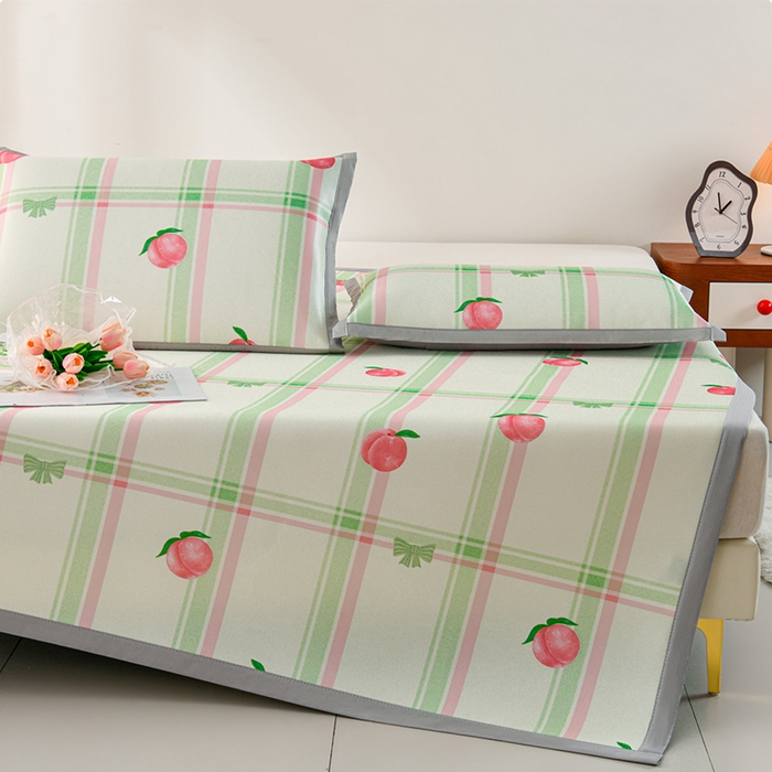 91家纺网 家纺一手货源 找家纺 简一 2025新款A类碳光印花数码冰丝凉席系列-床单款 水蜜桃-绿