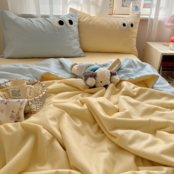 91家纺网 家纺一手货源 找家纺 慕尚家纺 2025新款大眼萌仔夏被 大眼萌 黄蓝格