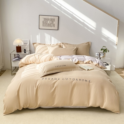 芷凡家纺 2025新款水洗磨毛刺绣四件套-梦想 梦想-奶茶+卡其