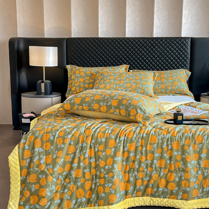 91家纺网 家纺一手货源 找家纺 宝士康家纺 2025新款10A抗菌双层纱豆豆绒夏被 郁金香