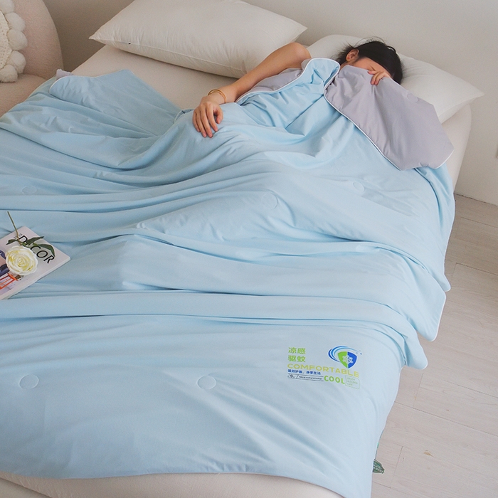 91家纺网 家纺一手货源 找家纺 梦恬佳 2025新款凉感驱蚊夏凉被 香草蓝