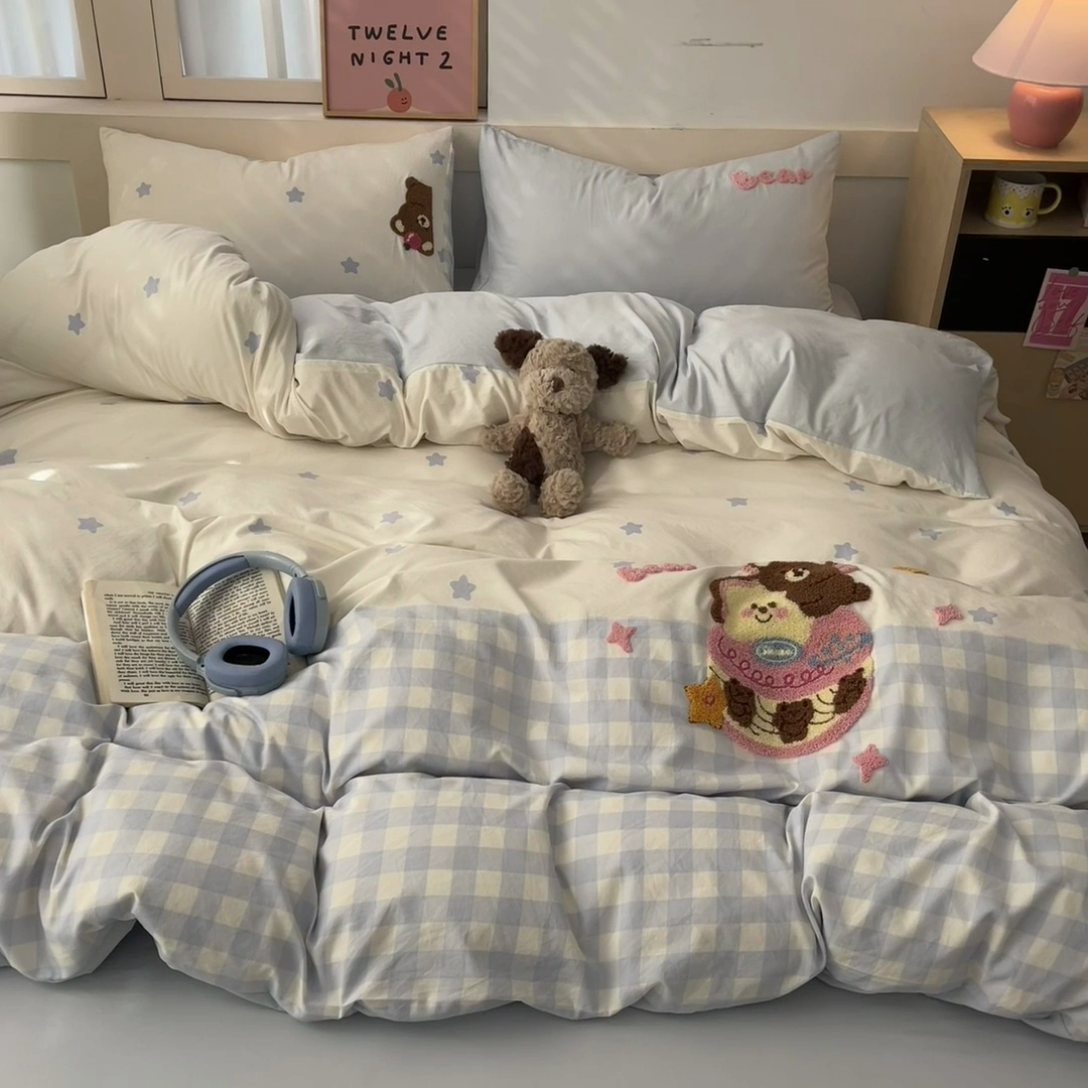 91家纺网 家纺一手货源 找家纺 （总）如一 2025新款A类ins风卡通毛巾绣水洗棉四件套