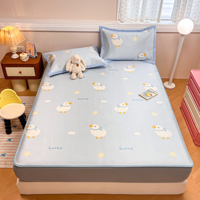 91家纺网 家纺一手货源 找家纺 慕尚家纺 2025新款数码印花床席床笠款冰藤席 床笠款-柯尔鸭