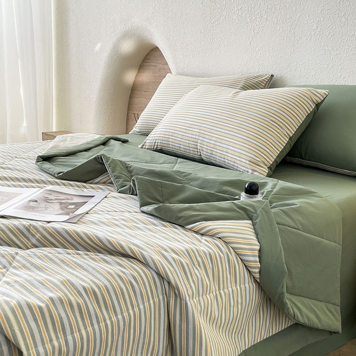 91家纺网 家纺一手货源 找家纺 宝士康家纺 2025新款10A抗菌无印风夏被四件套 小绿条