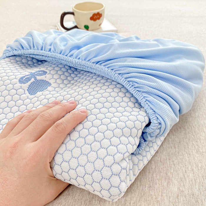 91家纺网 家纺一手货源 找家纺 春寻家纺 2025新款冰豆豆冰丝凉席-卡皮巴拉系列 床笠款-卡皮巴拉-蓝